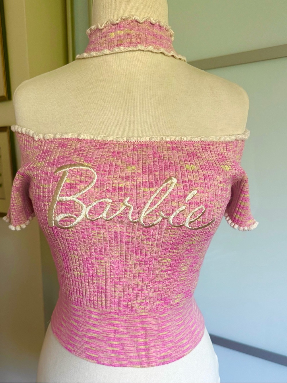 Barbiecore Pink Off Shoulder Ribbed Knit Crop Top Y2K Coquette